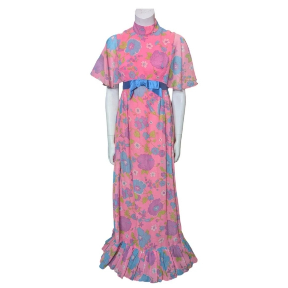 STUNNING Vintage FLOWER POWER Gown Dress